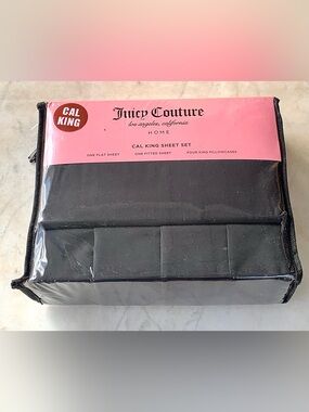 Juicy Couture Black Cal King Sheet Set Solid Black NEW